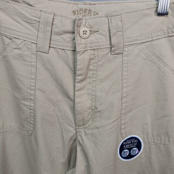 RIDERS BY LEE Cargo Slimming Cotton Capris Light Khaki Size 8M NWOT - Picture 4 of 15